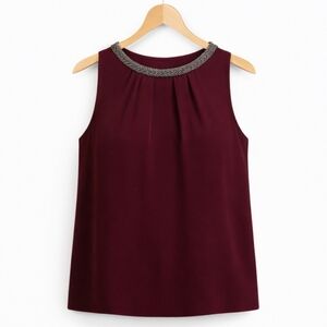 Design History Burgundy Beaded Cami Sz Small